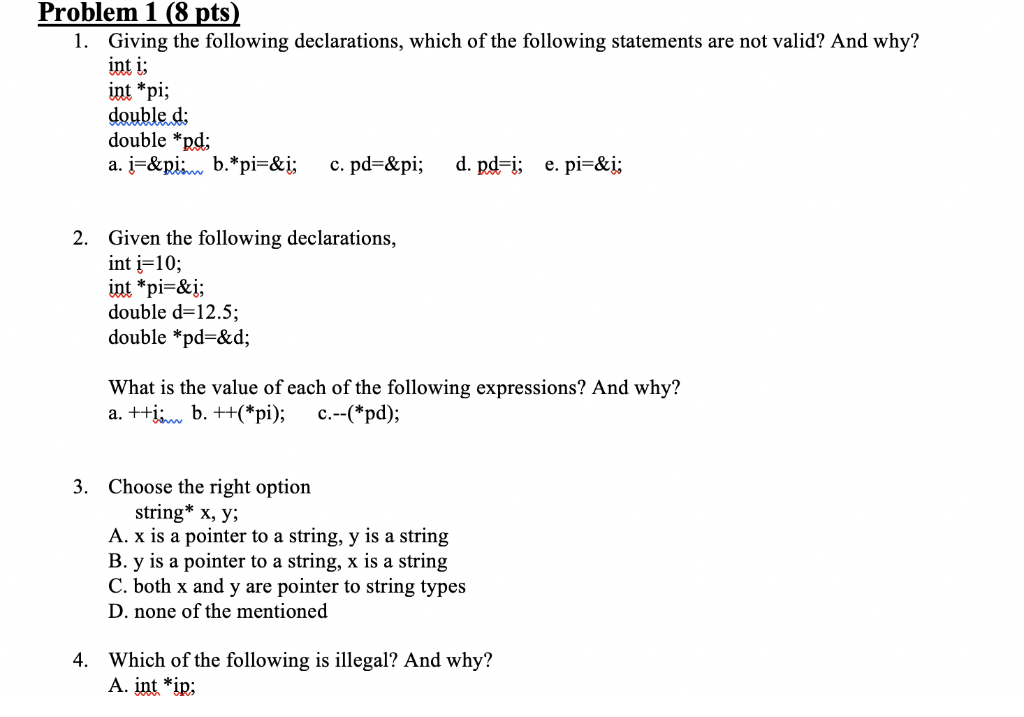 Solved Problem 1 (8 pts) 1. Giving the following | Chegg.com