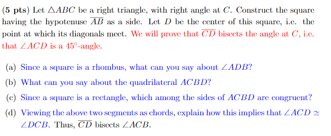 Solved (5 pts) Let AABC be a right triangle, with right | Chegg.com