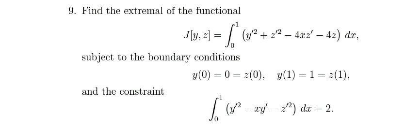 Solved 1 10 9 Find The Extremal Of The Functional J Y 2 Chegg Com