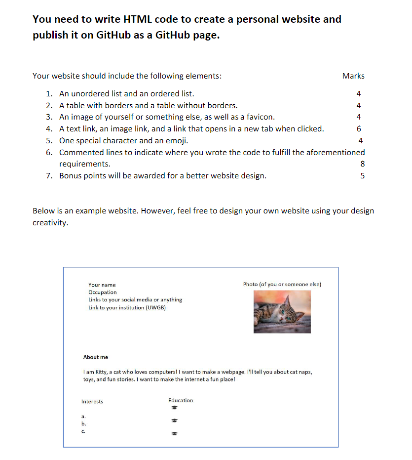 Solved You need to write HTML code to create a personal | Chegg.com