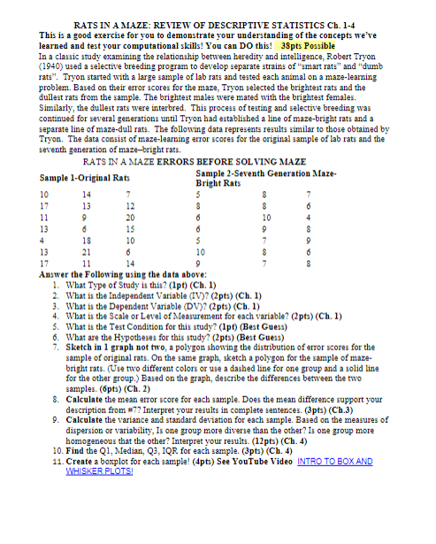 Solved questions 5-8 ﻿RATS IN A MAZE: REVIEW OF DESCRIPTIVE | Chegg.com