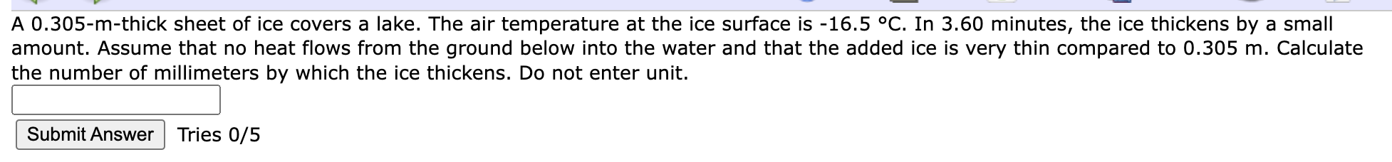 Solved A 0.305-m-thick sheet of ice covers a lake. The air | Chegg.com