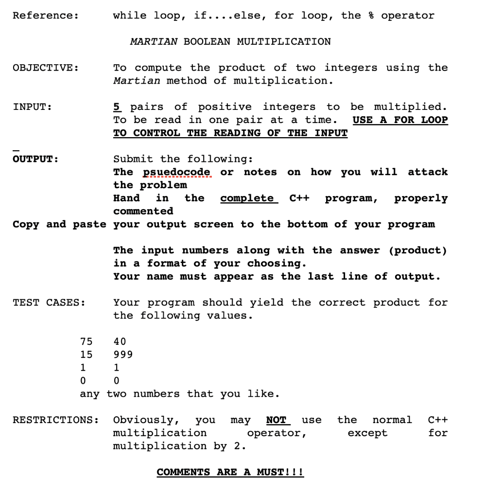 Solved Reference: while loop, if....else, for loop, the ſ | Chegg.com