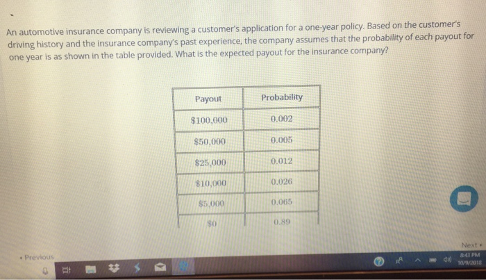 Solved An automotive insurance company is reviewing a | Chegg.com
