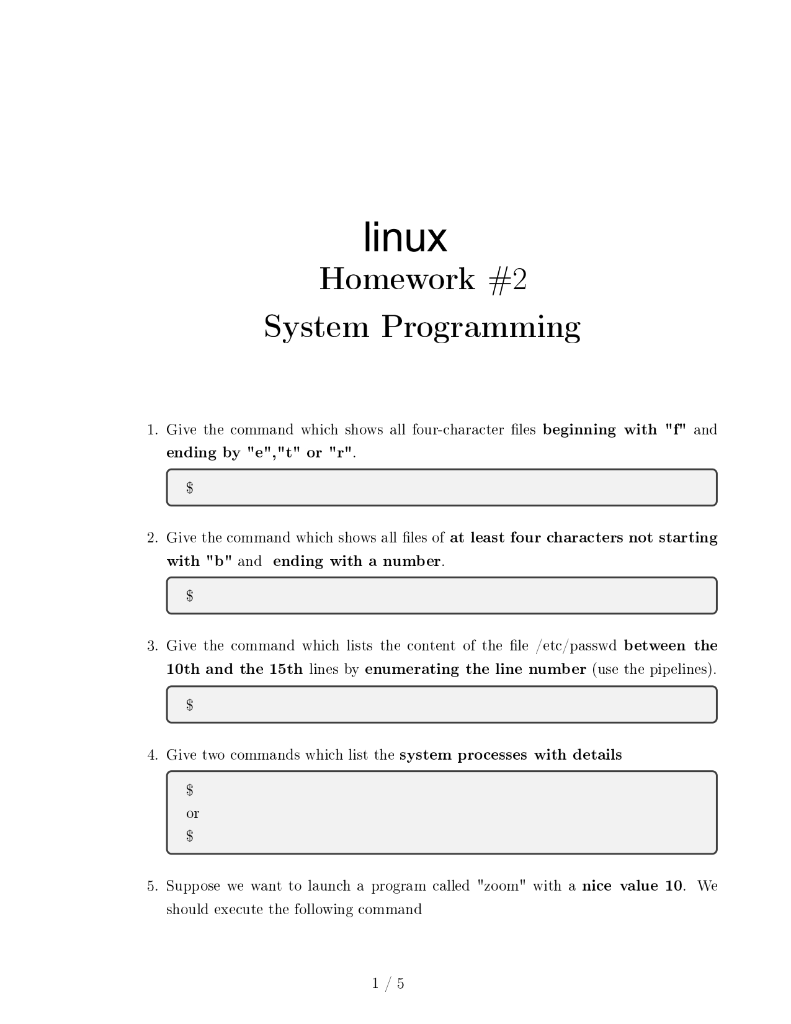 linux Homework #2 System Programming 1. Give the | Chegg.com