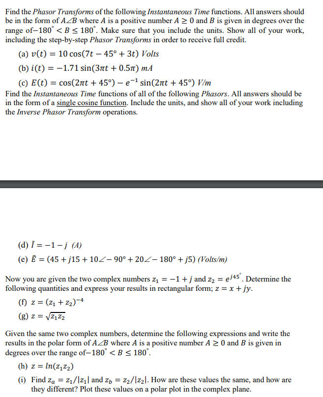 Solved Find the Phasor Transforms of the following | Chegg.com