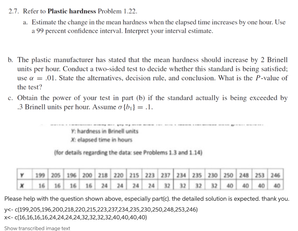 2.7. Refer to Plastic hardness Problem 1.22. a.