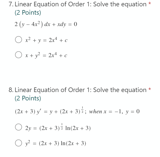 Solved * 5. Exact Equations: Solve the equation (2 Points) | Chegg.com