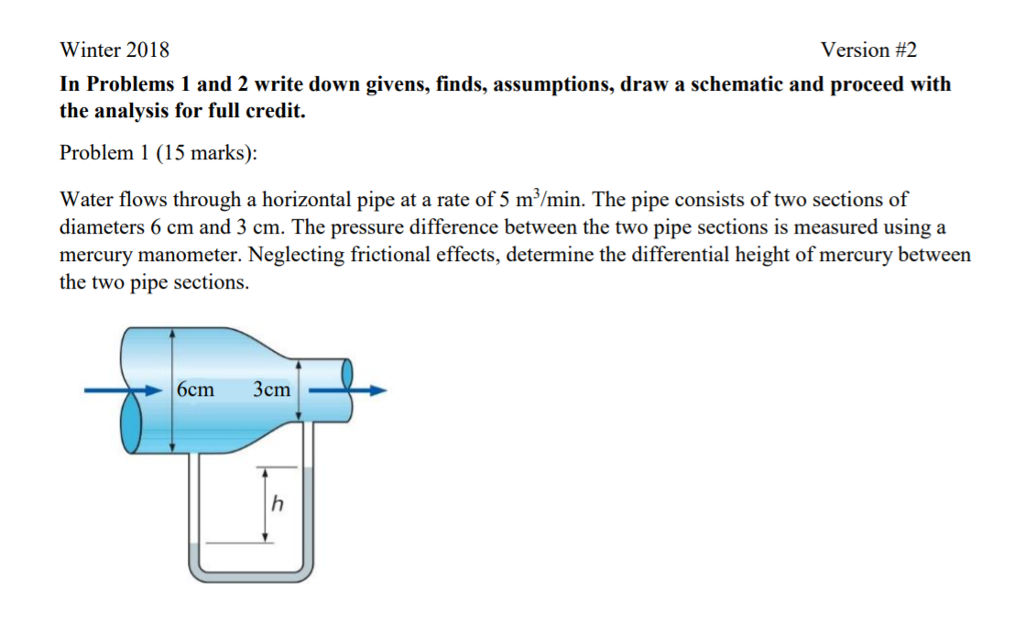 Solved Water flows through a horizontal pipe at a rate of 5