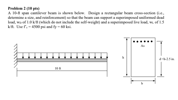 Solved Problem 2 (10 pts) A 10-ft span cantilever beam is | Chegg.com