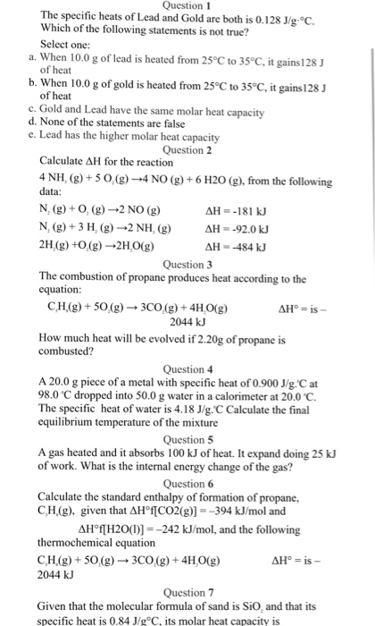 Solved Question 1 The specific heats of Lead and Gold are | Chegg.com