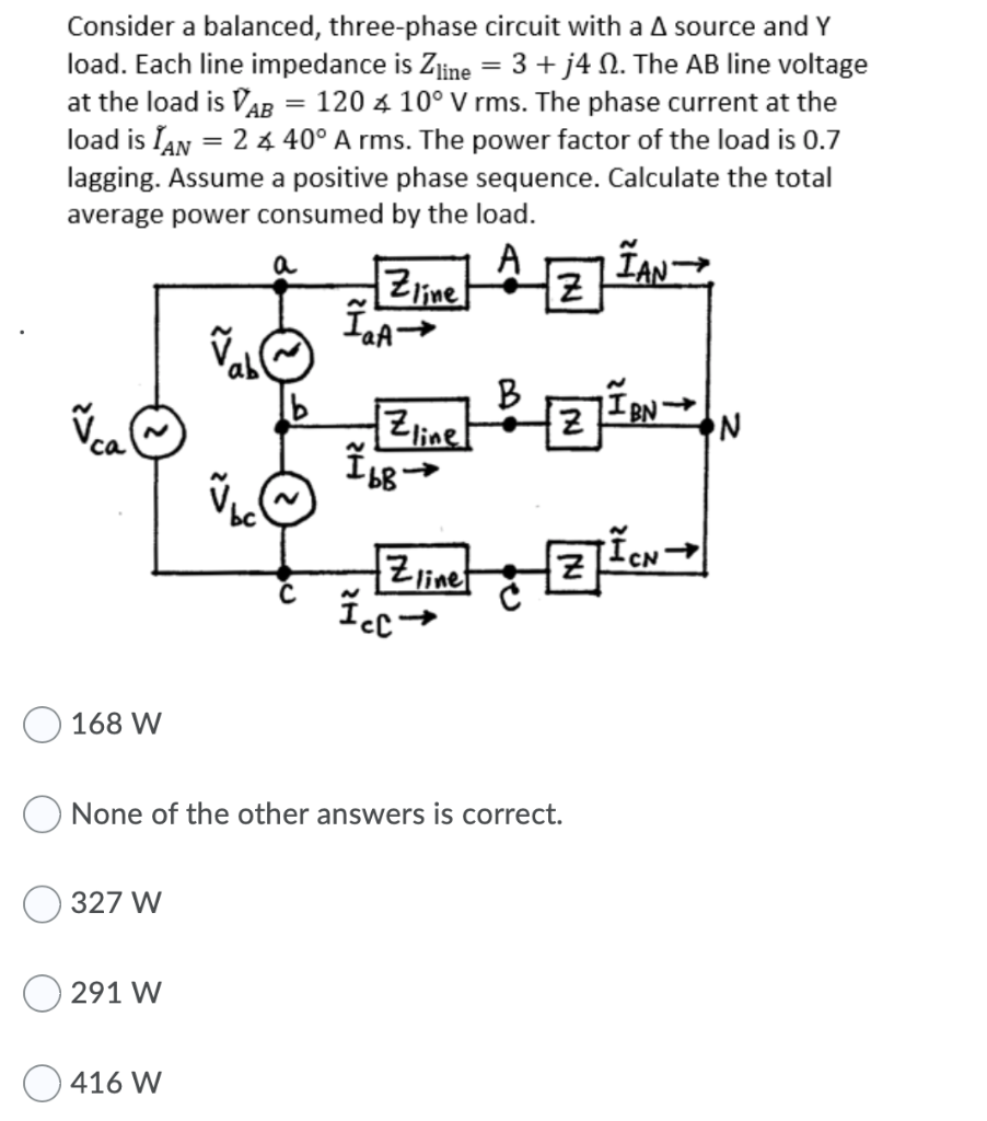 Solved Consider A Balanced, Three-phase Circuit With A | Chegg.com