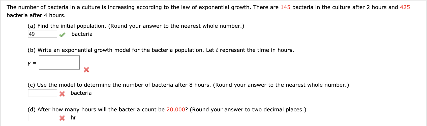 Solved The number of bacteria in a culture is increasing | Chegg.com