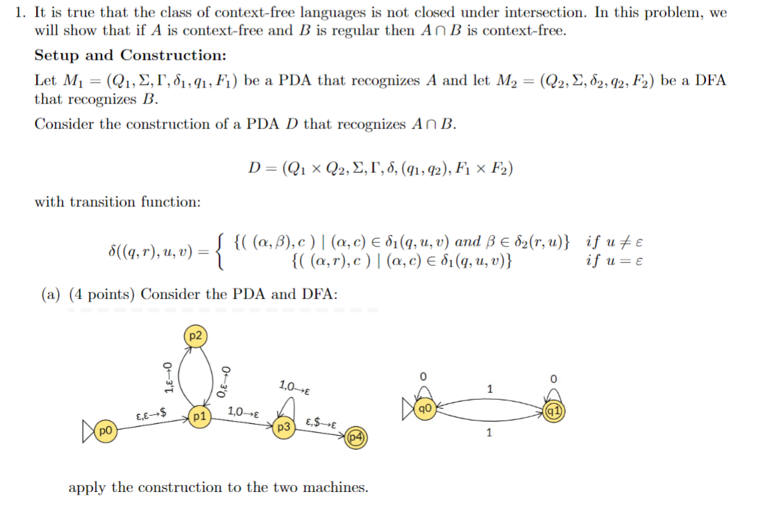 Solved 1. It is true that the class of context free Chegg