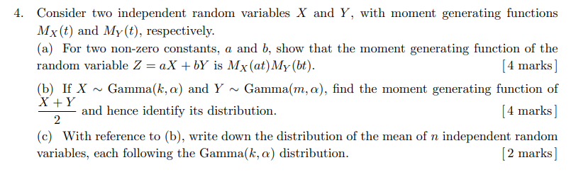 Solved 4. Consider two independent random variables X and Y, | Chegg.com