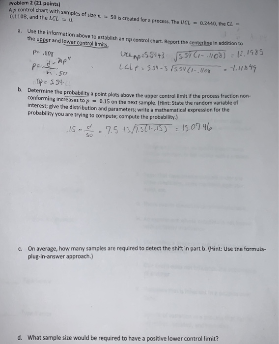 Solved Problem 2 (21 points) A p control chart with samples | Chegg.com