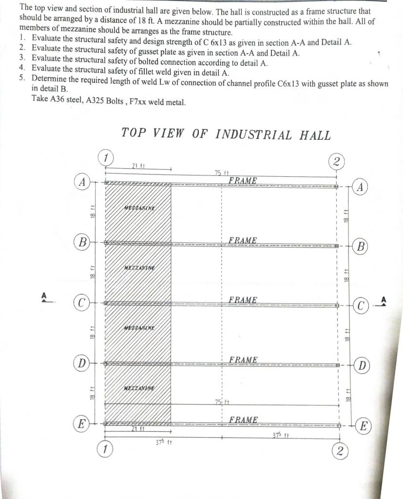 The top view and section of industrial hall are given below. The hall is constructed as a frame structure that should be arra