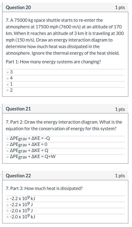 solved question 20 1 pts 7 a 75000 kg space shuttle star chegg com chegg