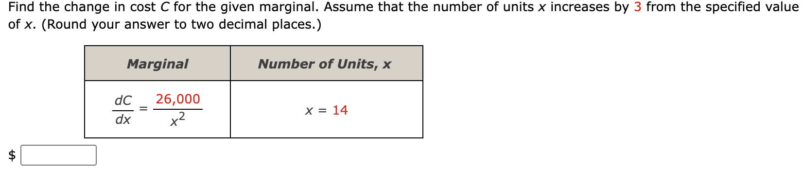 Solved Find the change in cost C for the given marginal. | Chegg.com