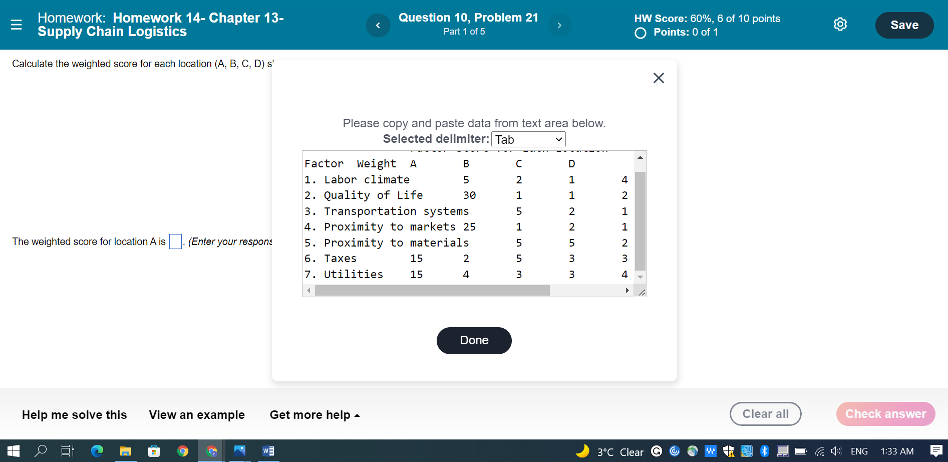Solved th The weighted score for location A is A-The | Chegg.com