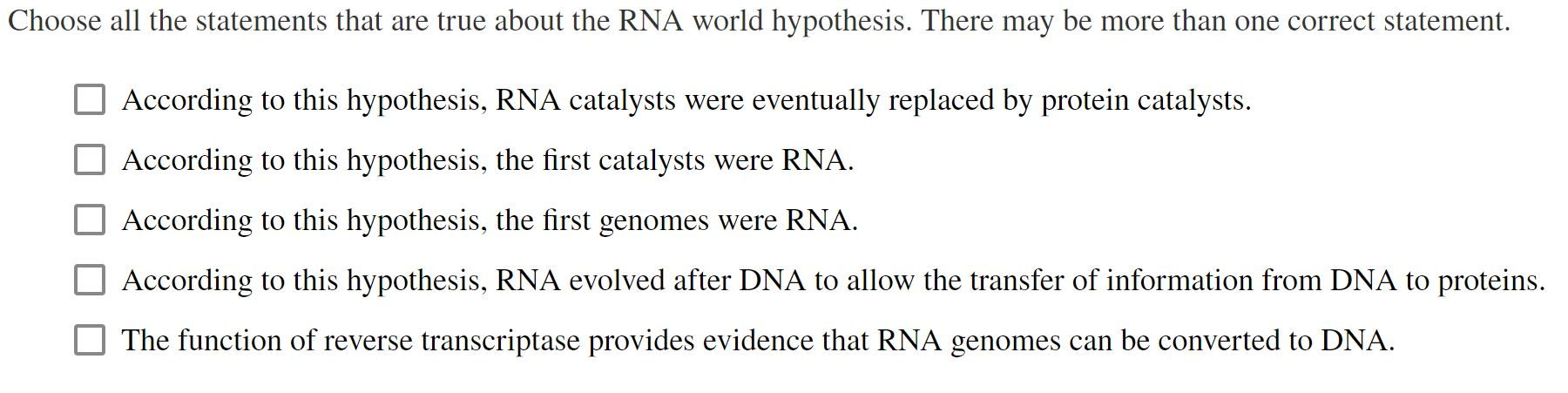 Solved Choose All The Statements That Are True About The Rna 