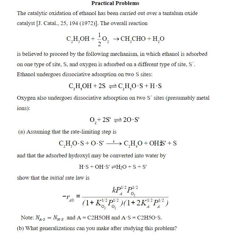 Solved Practical Problems The catalytic oxidation of ethanol | Chegg.com