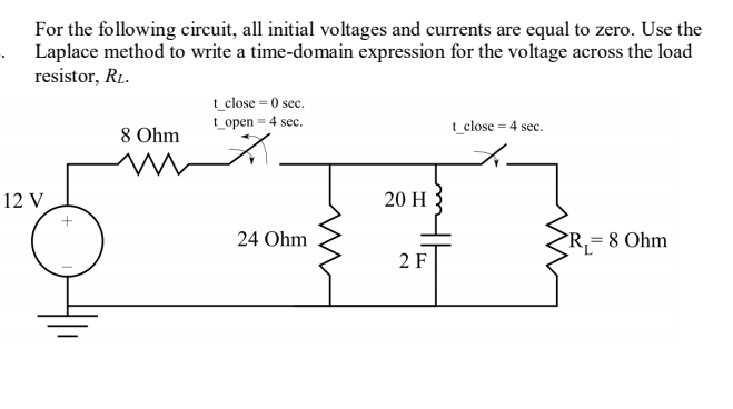 Solved For the following circuit, all initial voltages and | Chegg.com