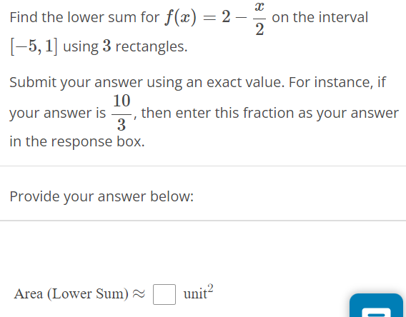 Solved Find the lower sum for f(x)=2−2x on the interval | Chegg.com