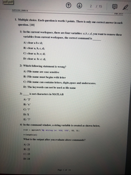 Solved pdf.pdf 1. Multiple choice. Each question is worth 1 | Chegg.com