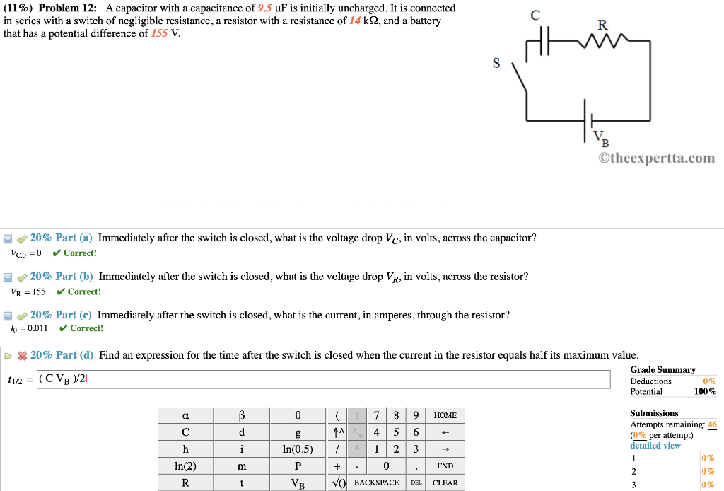 Solved (11%) Problem 12: A capacitor with a capacitance of | Chegg.com