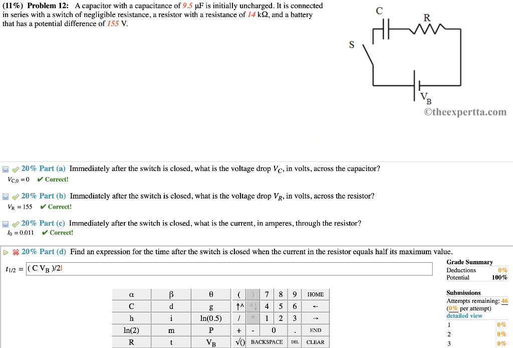 Solved (11%) Problem 12: A Capacitor With A Capacitance Of | Chegg.com