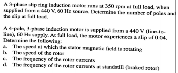 Solved A 3-phase slip ring induction motor runs at 350 rpm | Chegg.com