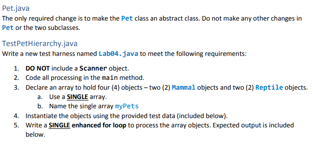 Solved Pet.java The only required change is to make the Pet | Chegg.com