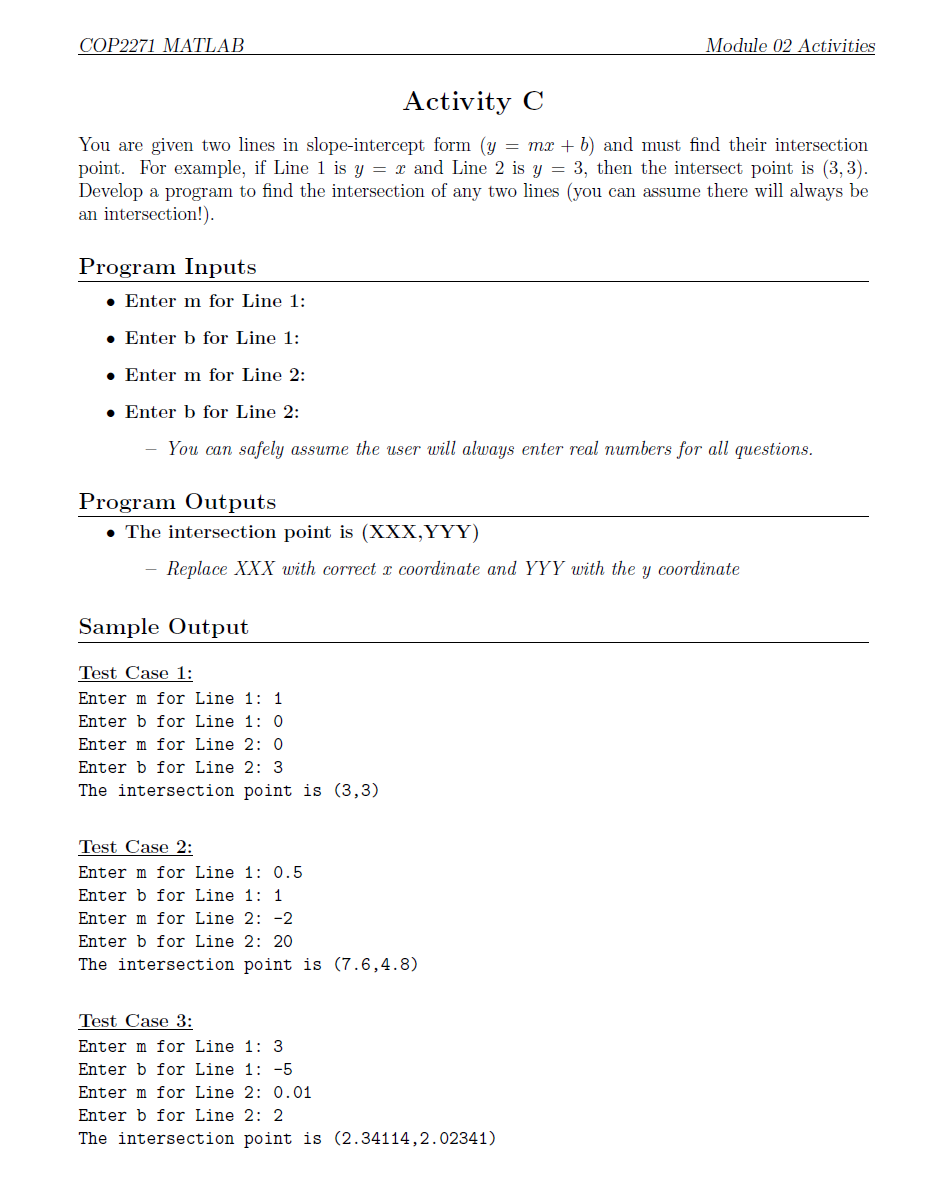 Solved COP2271 MATLAB Module 02 Activities Activity C You