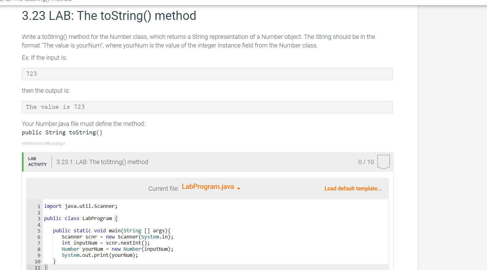 Solved 3.23 LAB: Ihe toString() method Write a tostring() | Chegg.com