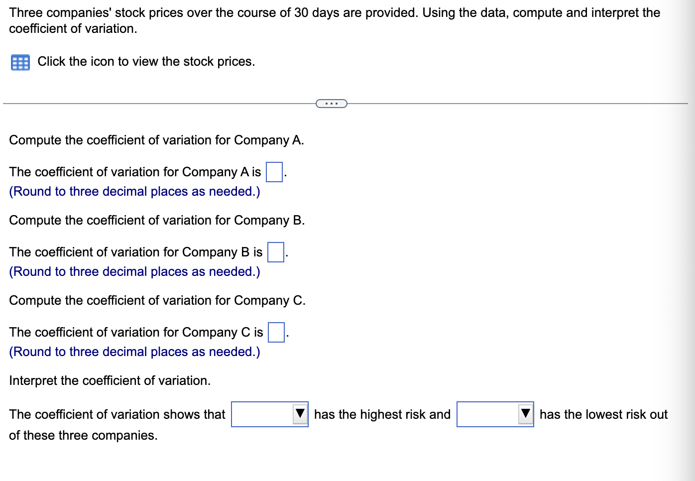 solved-three-companies-stock-prices-over-the-course-of-30-chegg