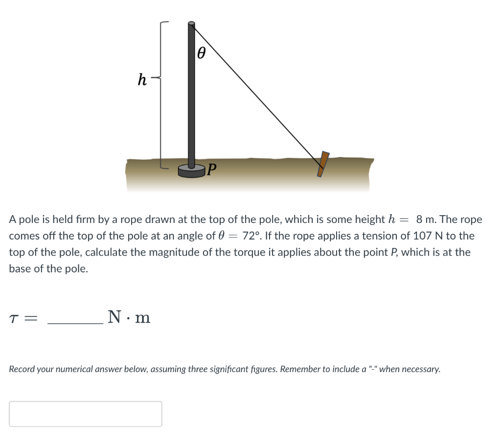 Solved A pole is held firm by a rope drawn at the top of the | Chegg.com