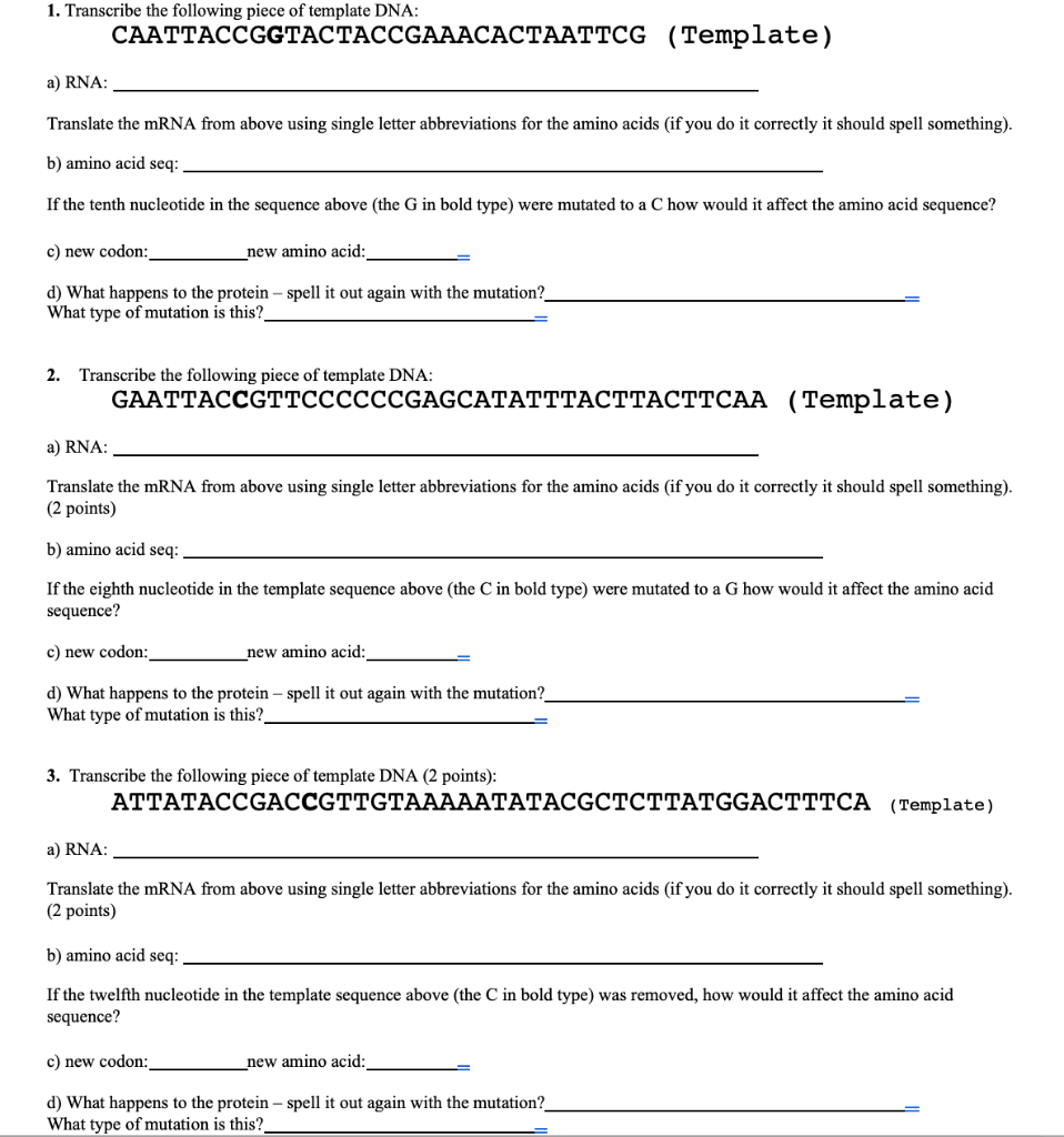 Solved 1. Transcribe The Following Piece Of Template Dna: 