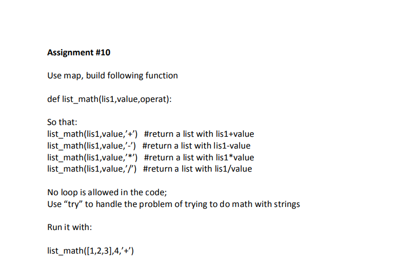 Solved Assignment #10 Use map, build following function def | Chegg.com