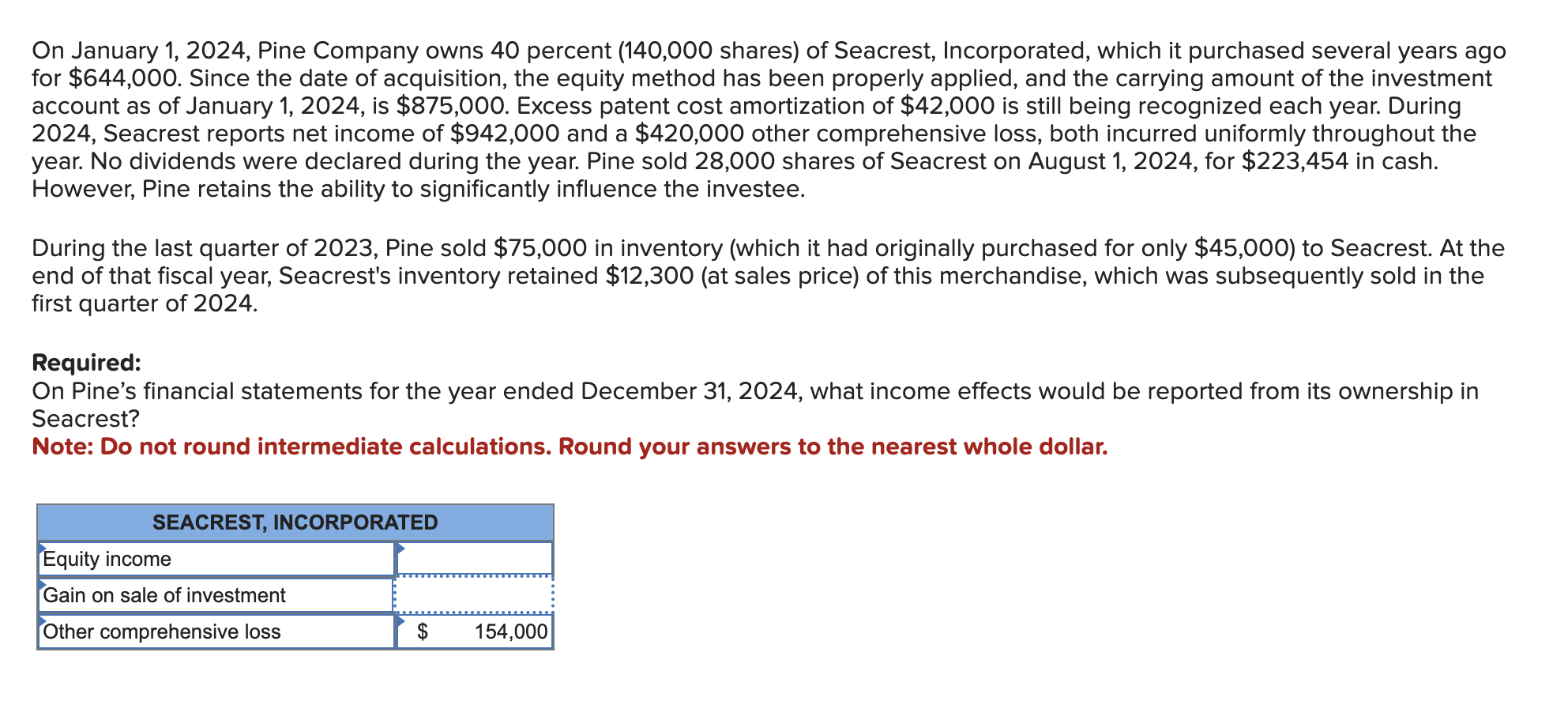 Solved On January 1, 2024, Pine Company owns 40 percent