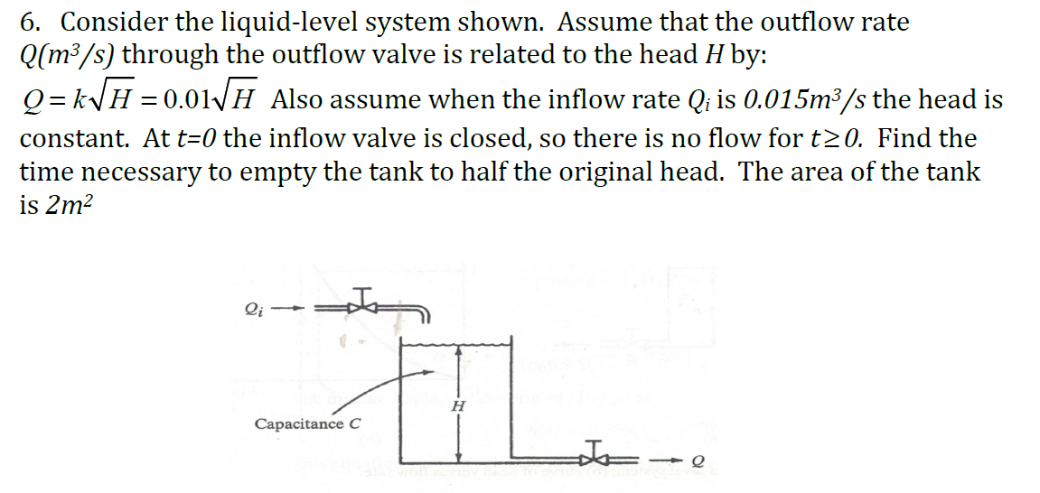 Solved 6. Consider the liquid-level system shown. Assume | Chegg.com