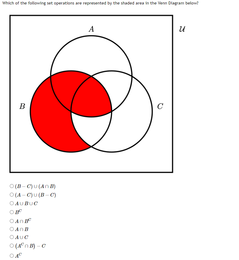Solved Which of the following set operations are represented | Chegg.com