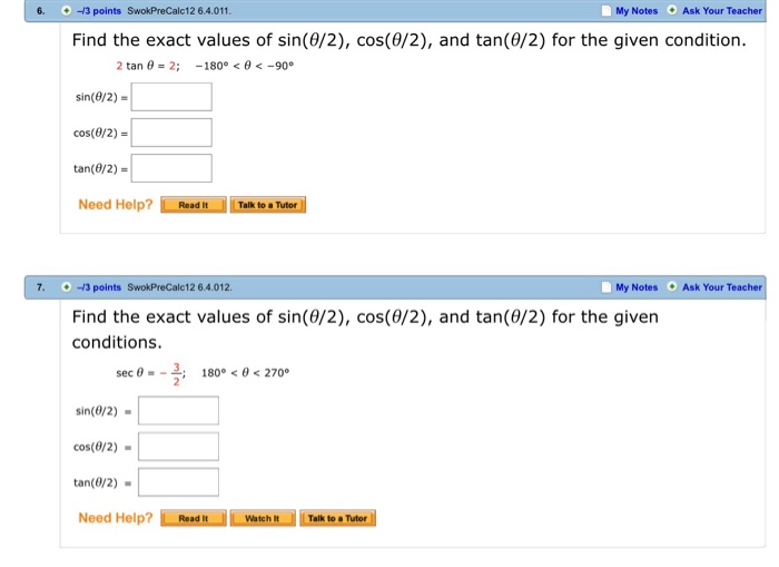 Solved 6 3 Points Swokprecalc 12 6 401 1 My Notes Ask