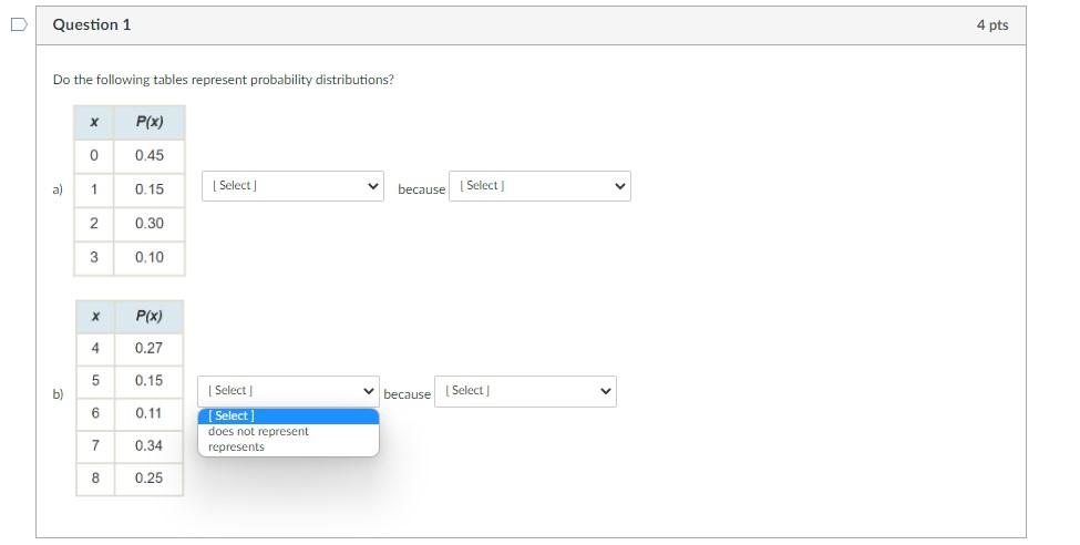 Solved Do the following tables represent probability | Chegg.com