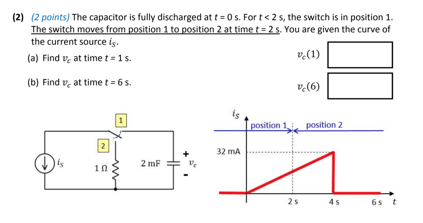 Solved (2) (2 points) The capacitor is fully discharged at t