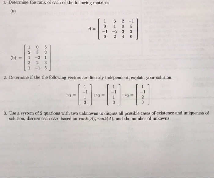 Solved 1. Determine The Rank Of Each Of The Following | Chegg.com