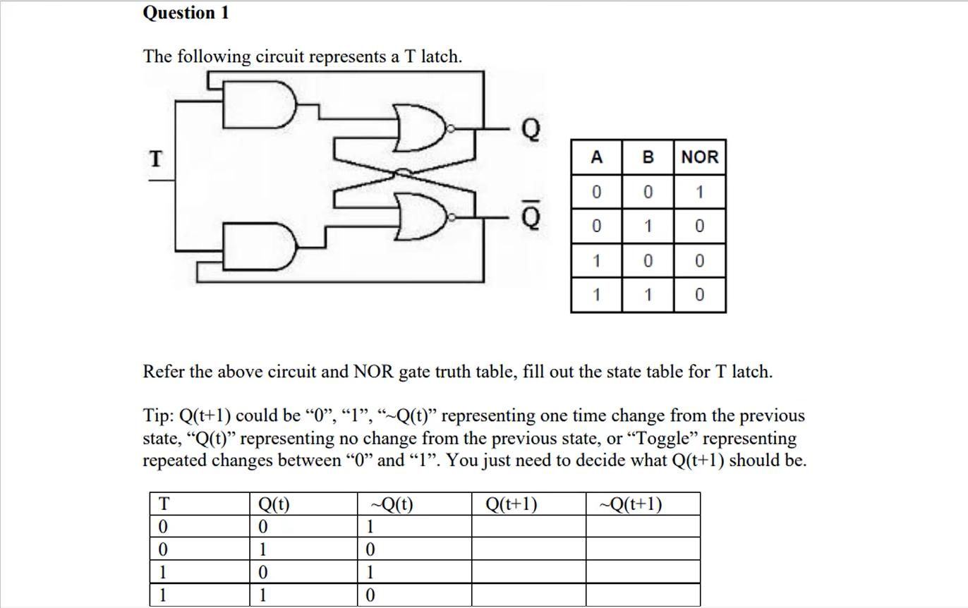 Solved The following circuit represents a T latch. Refer the | Chegg.com