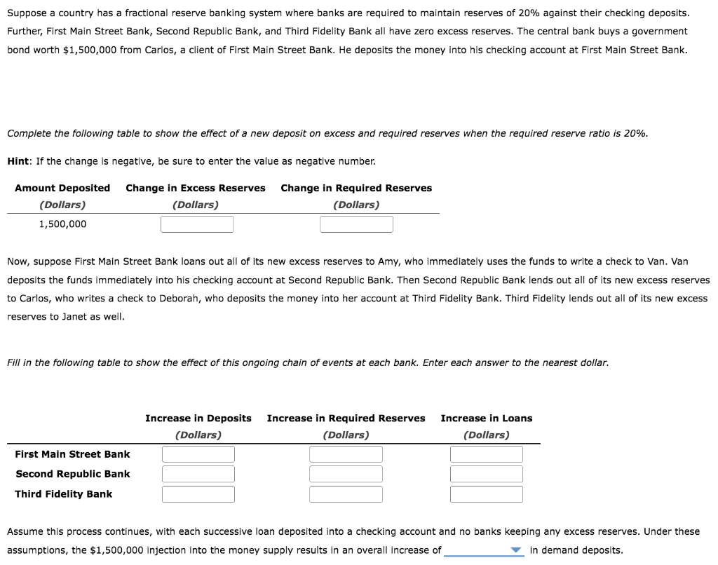 Solved Suppose A Country Has A Fractional Reserve Banking | Chegg.com