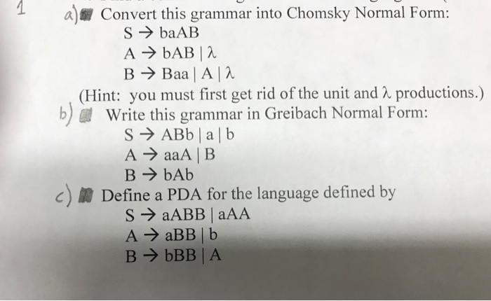 Solved a) Convert this grammar into Chomsky Normal Form S | Chegg.com