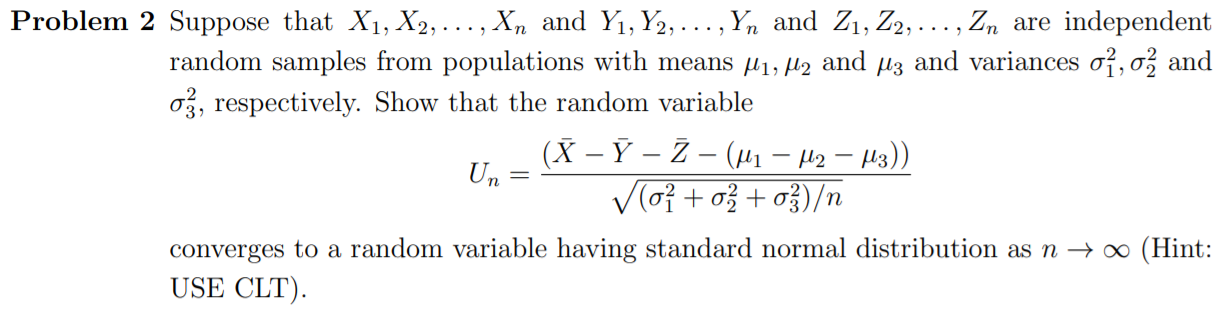 Solved Problem 2 Suppose that X1, X2, ..., Xn and Y1, Y2, | Chegg.com